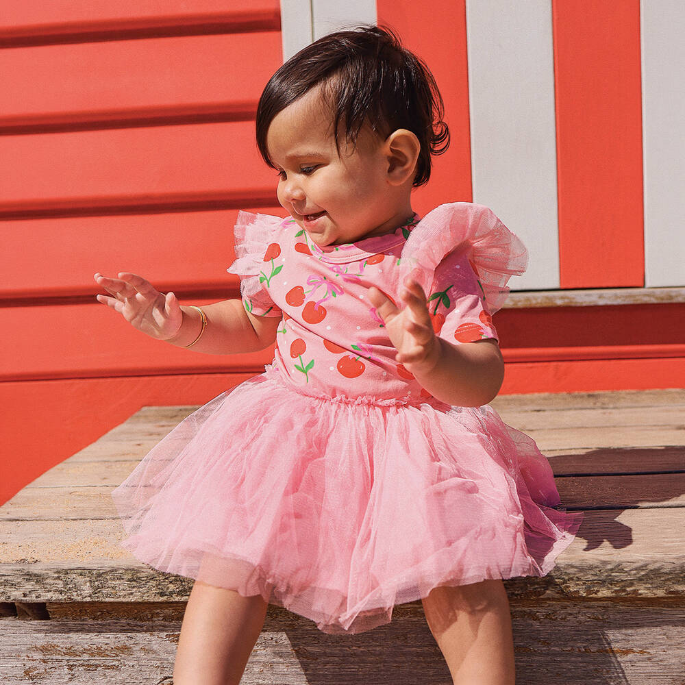 Rock Your Baby-Baby Girls Pink Cherry Jersey & Tulle Dress | Childrensalon