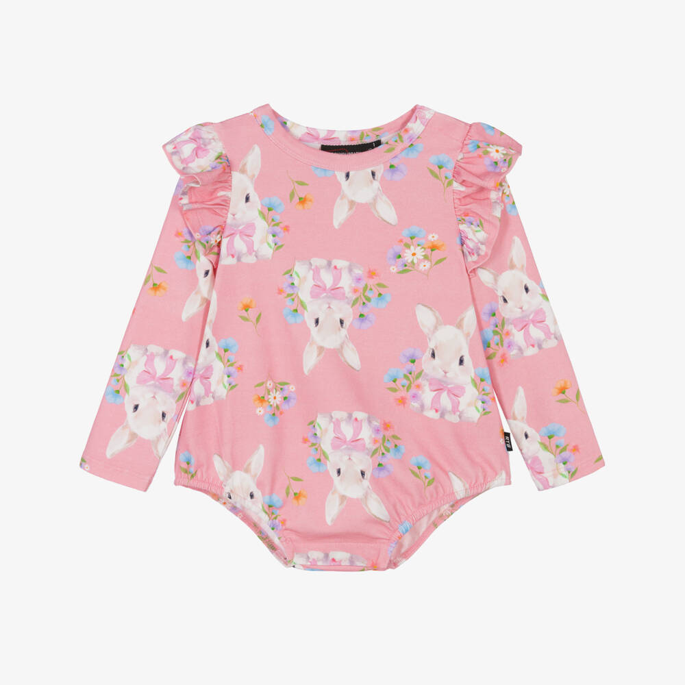 Rock Your Baby-Baby Girls Pink Cotton Bunny Print Bodysuit | Childrensalon