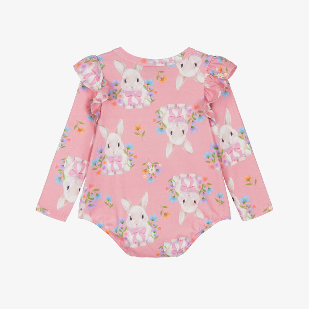 Rock Your Baby-Baby Girls Pink Cotton Bunny Print Bodysuit | Childrensalon