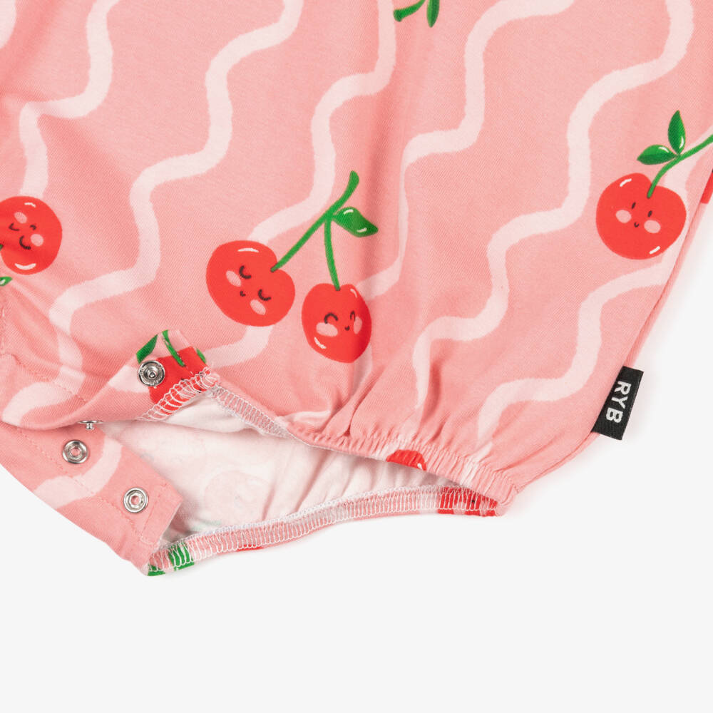 Rock Your Baby-Baby Girls Pink Cotton Cherry Print Bodysuit | Childrensalon