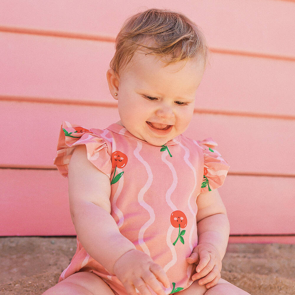 Rock Your Baby-بودي سوت بطبعة كرز قطن لون زهري للبنات الرضع | Childrensalon