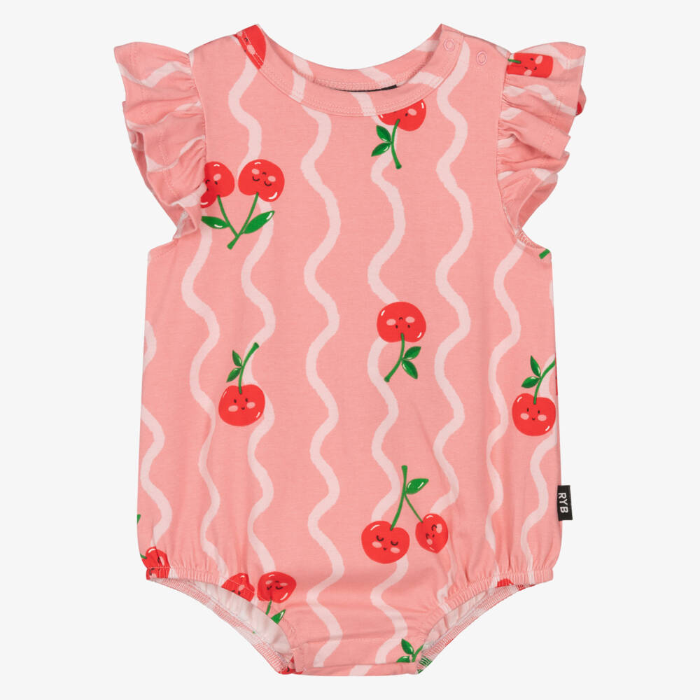 Rock Your Baby-Baby Girls Pink Cotton Cherry Print Bodysuit | Childrensalon