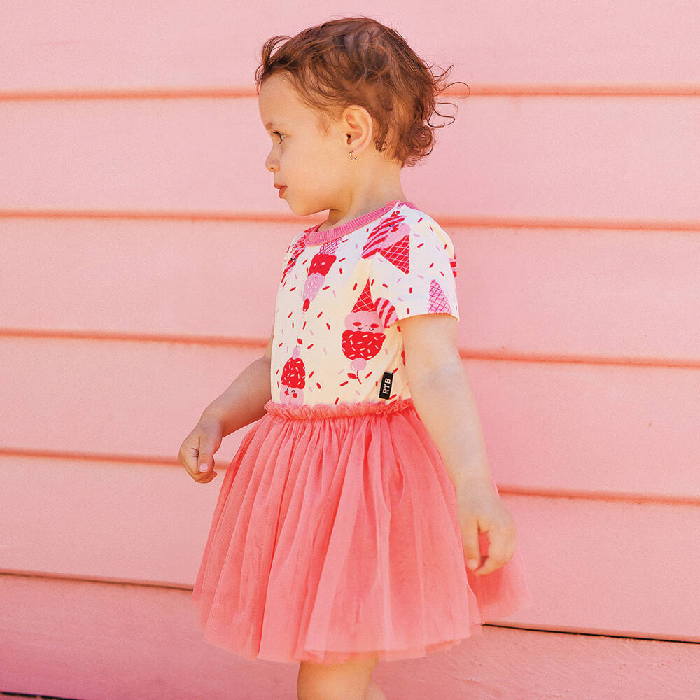 Rock Your Baby-Baby Girls Pink Cotton Jersey & Tulle Ice Cream Print Dress | Childrensalon