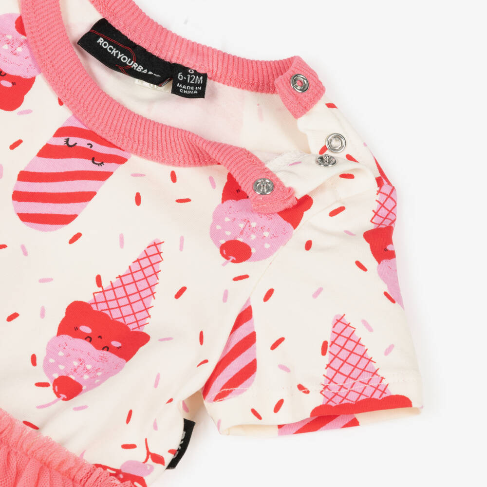 Rock Your Baby-Baby Girls Pink Cotton Jersey & Tulle Ice Cream Print Dress | Childrensalon