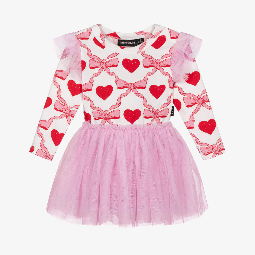 Rock Your Baby-Baby Girls Pink & Red Heart Print Tutu Dress | Childrensalon