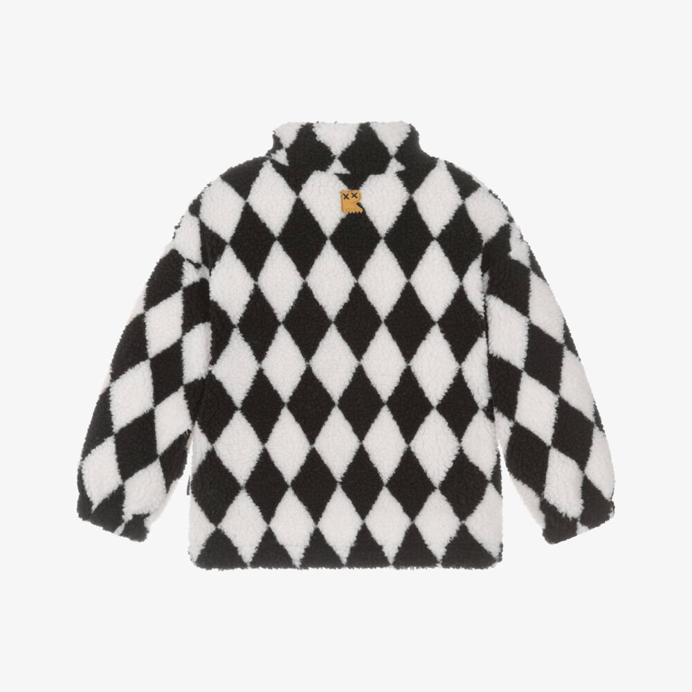 Rock Your Baby-Black & White Harlequin Sherpa Fleece Top | Childrensalon