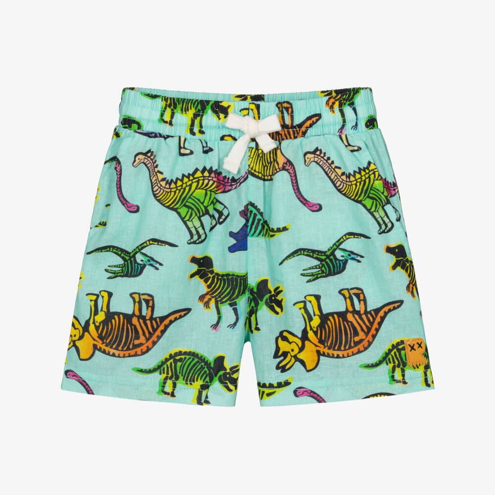 Rock Your Baby-Boys Aqua Green Dino Print Shorts | Childrensalon