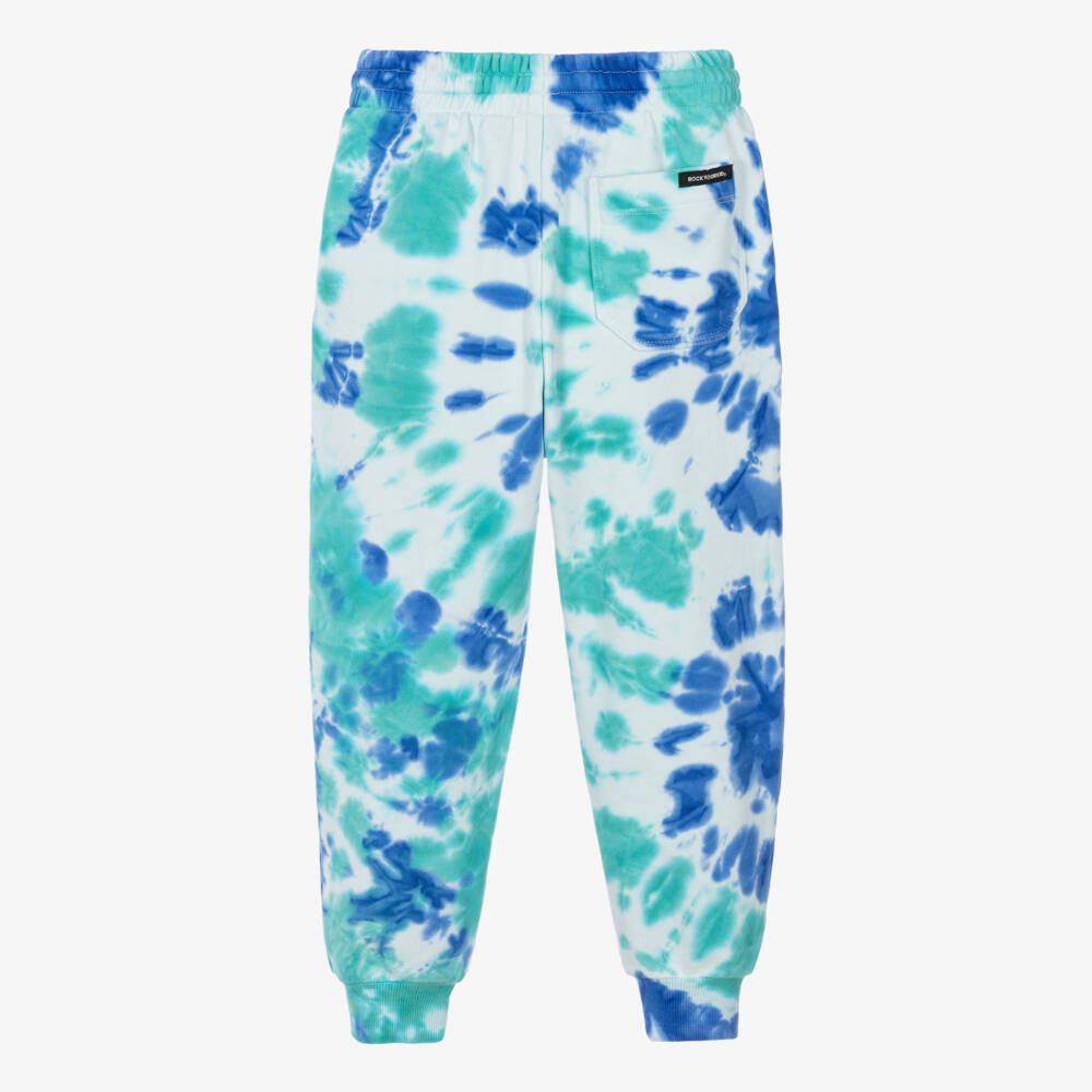 Rock Your Baby-Boys Blue Cotton Cuffed Joggers with Tie-Dye Print | Childrensalon