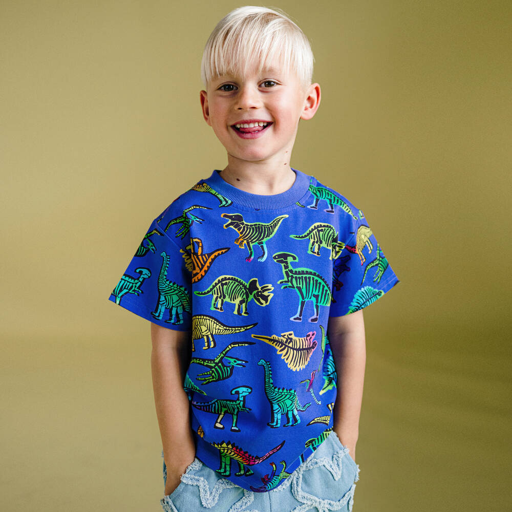 Rock Your Baby-Boys Blue Cotton Jersey Dinosaur Print T-Shirt | Childrensalon