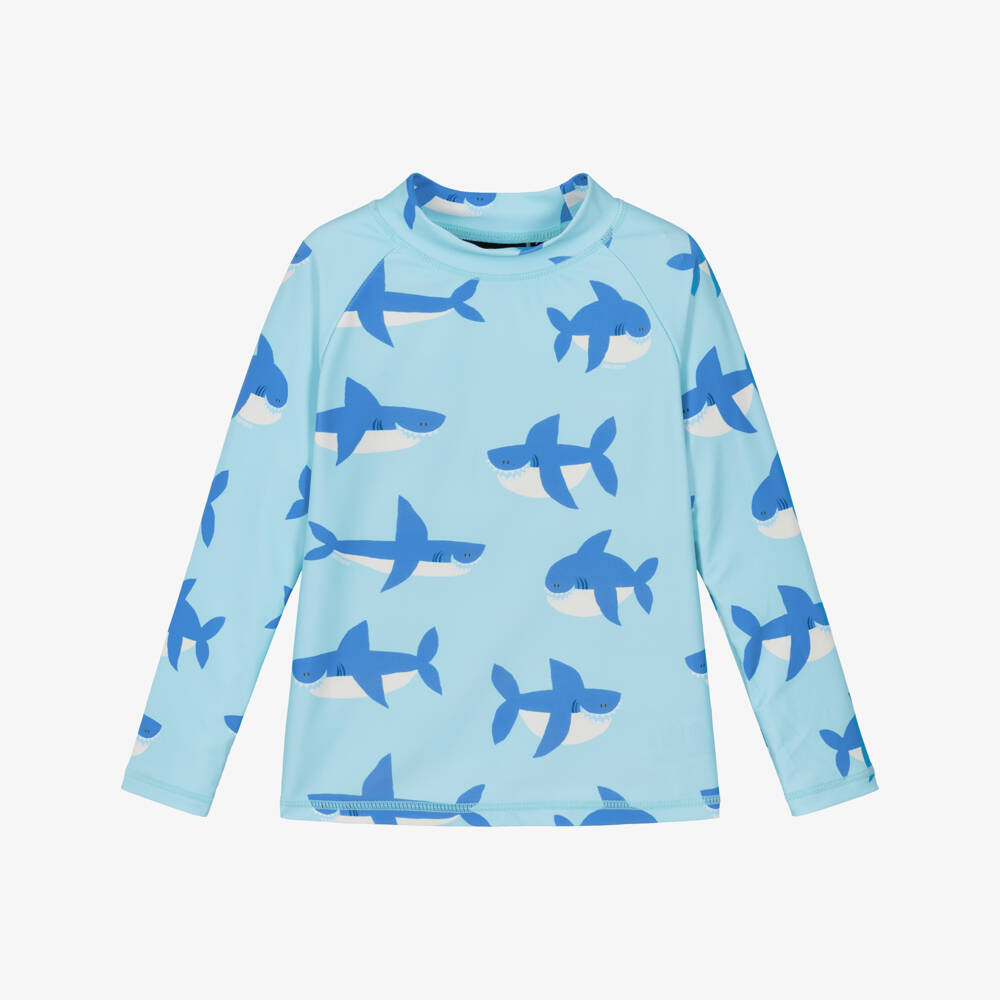 Rock Your Baby-Boys Blue Shark Print Sun Protective Swim Top (UPF50+) | Childrensalon