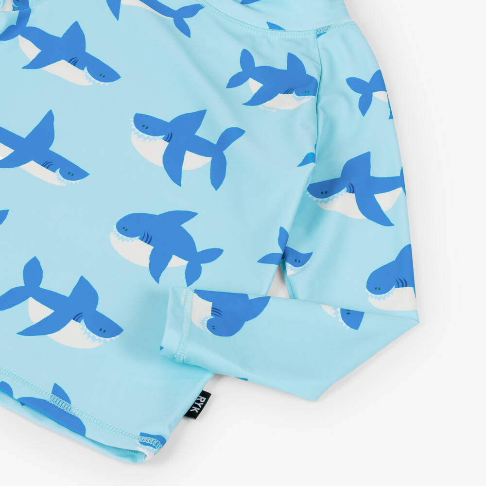 Rock Your Baby-Boys Blue Shark Print Sun Protective Swim Top (UPF50+) | Childrensalon