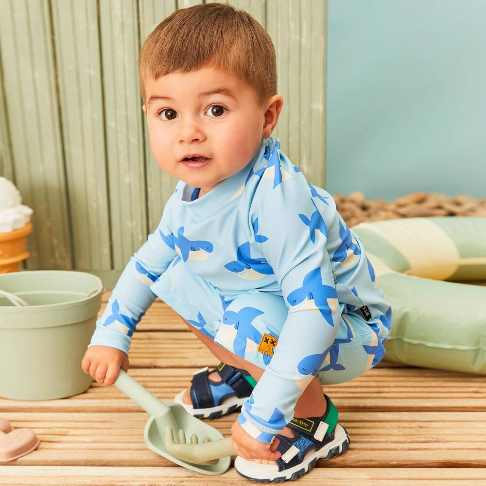 Rock Your Baby-Boys Blue Shark Print Swim Shorts | Childrensalon