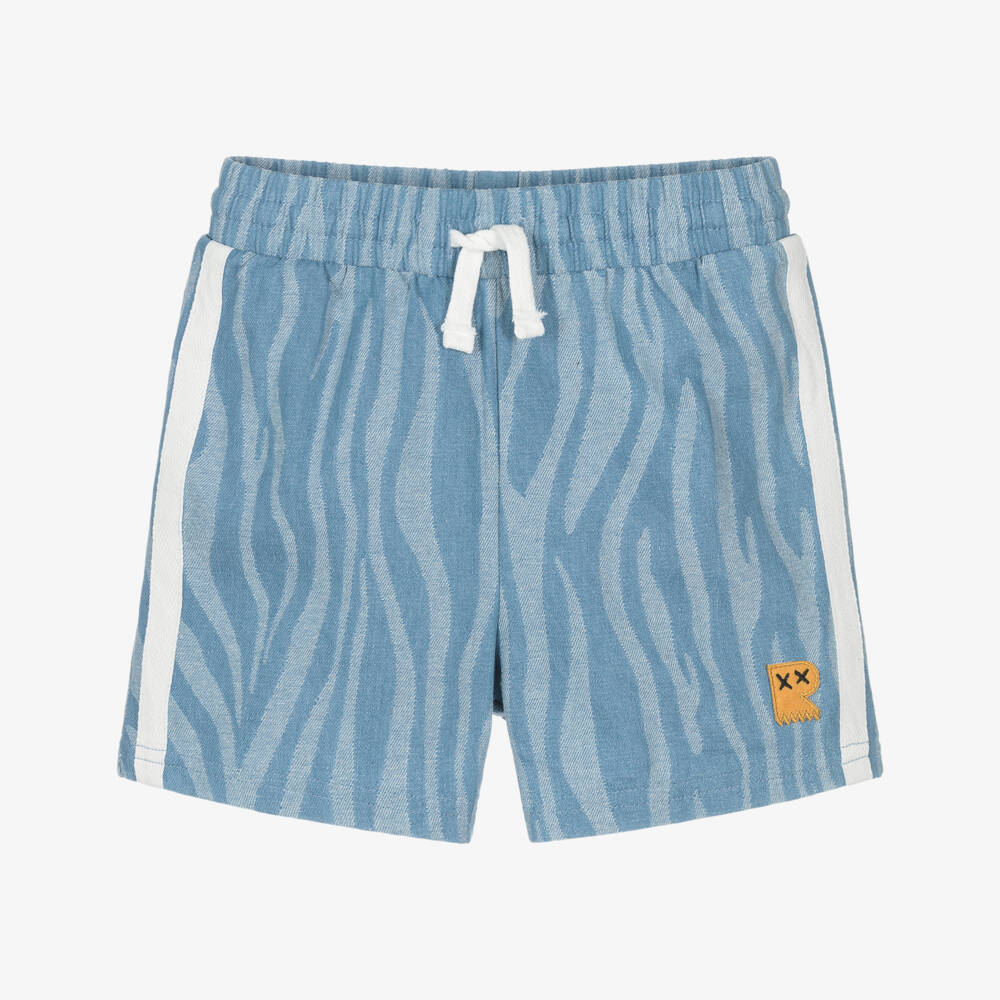 Rock Your Baby-Boys Blue Wavy Striped Cotton Twill Shorts | Childrensalon