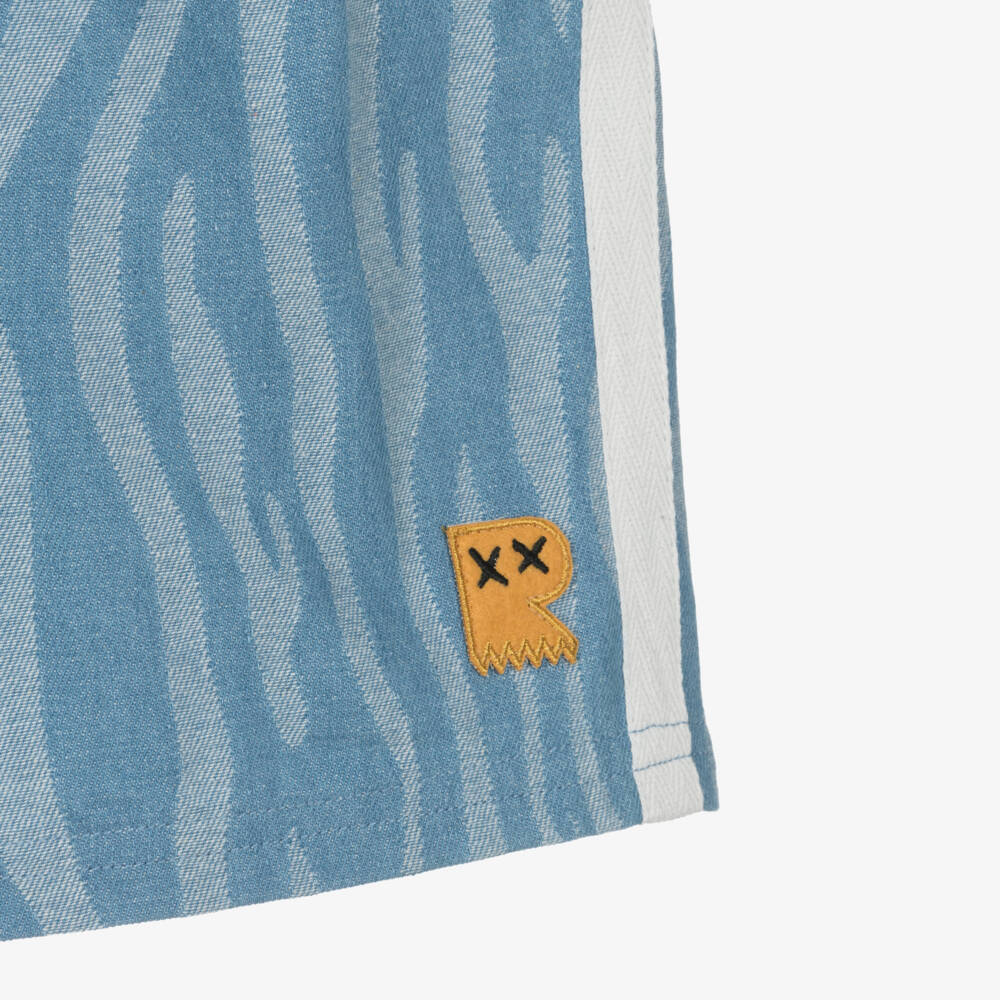 Rock Your Baby-Boys Blue Wavy Striped Cotton Twill Shorts | Childrensalon