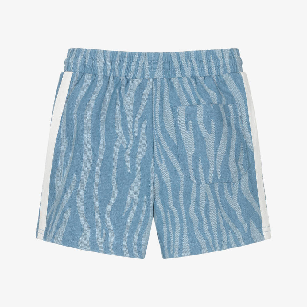 Rock Your Baby-Boys Blue Wavy Striped Cotton Twill Shorts | Childrensalon
