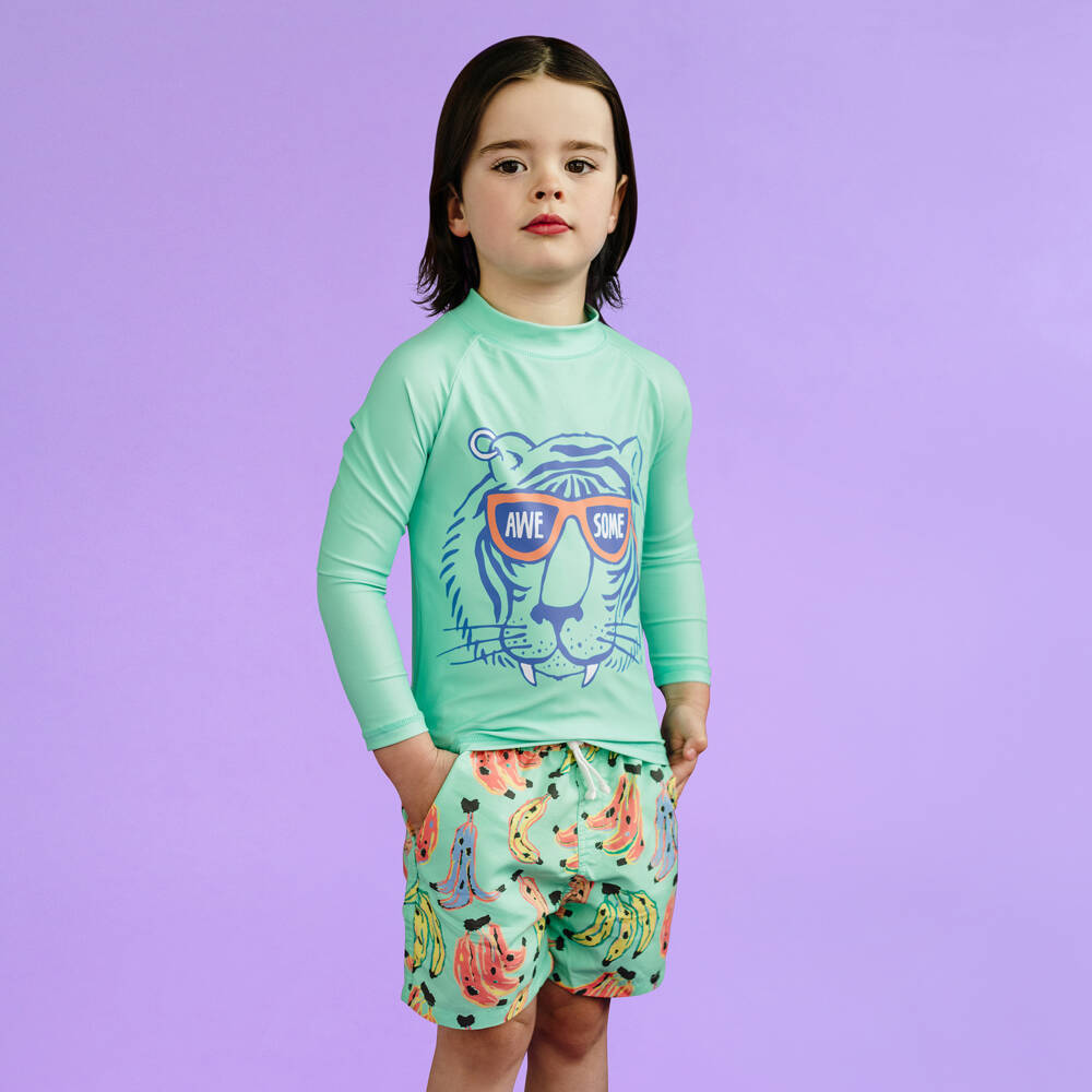 Rock Your Baby-Boys Green Tiger Print Sun Protective Swim Top (UPF50+) | Childrensalon