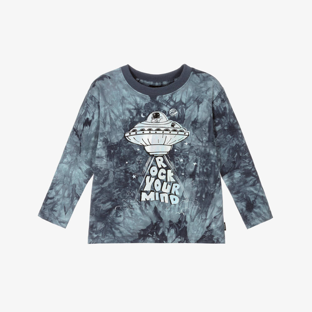 Rock Your Baby-Boys Grey Cotton Tie-Dye Top with Silver UFO | Childrensalon
