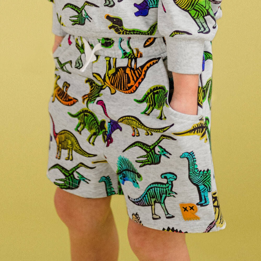 Rock Your Baby-شورت قطن بطبعة ديناصورات لون رمادي مارل للأولاد | Childrensalon