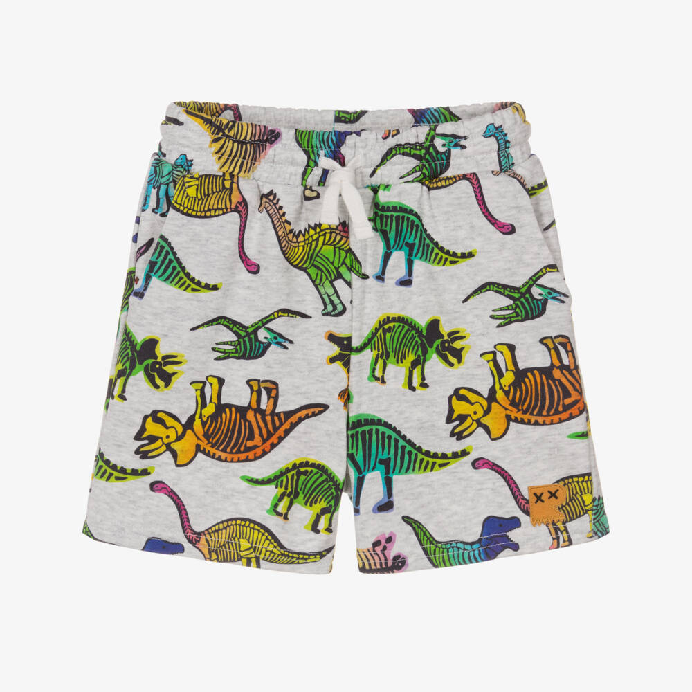Rock Your Baby-Boys Grey Marl Cotton Jersey Dinosaur Print Shorts | Childrensalon