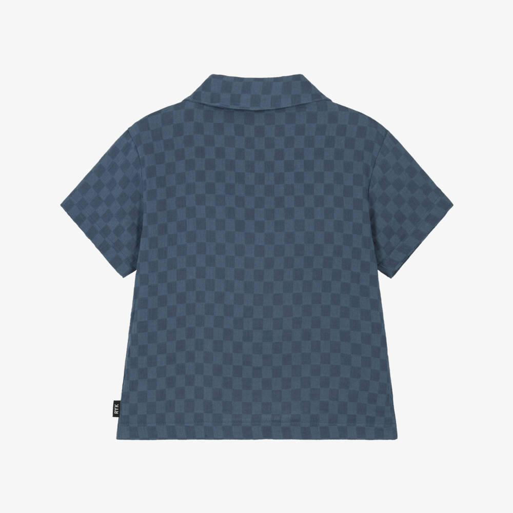 Rock Your Baby-Boys Navy Blue Checkerboard Pattern Shirt | Childrensalon
