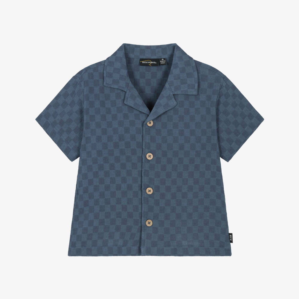 Rock Your Baby-Boys Navy Blue Checkerboard Pattern Shirt | Childrensalon