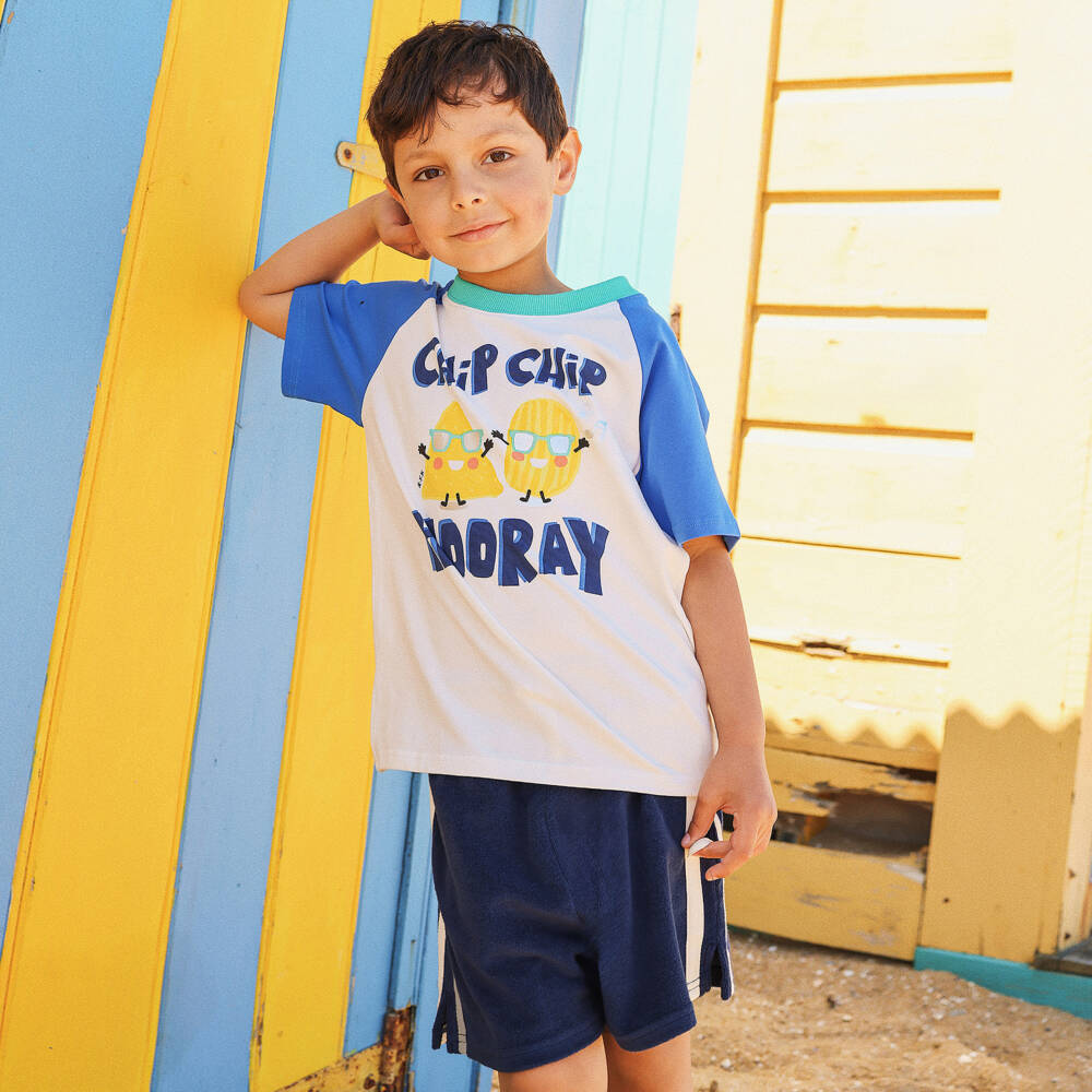 Rock Your Baby-Boys Navy Blue Cotton Towelling Drawstring Shorts | Childrensalon