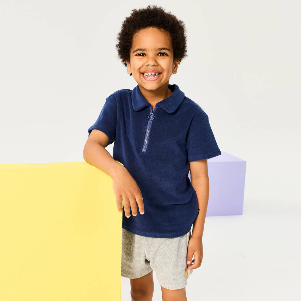 Rock Your Baby-Boys Navy Blue Terry Towelling Polo Shirt with Zip | Childrensalon