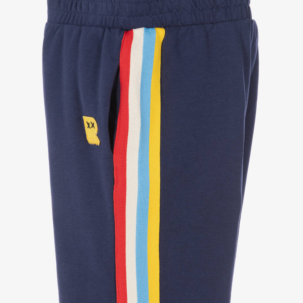 Rock Your Baby-Boys Navy Blue Wide Leg Joggers with Rainbow Stripes | Childrensalon