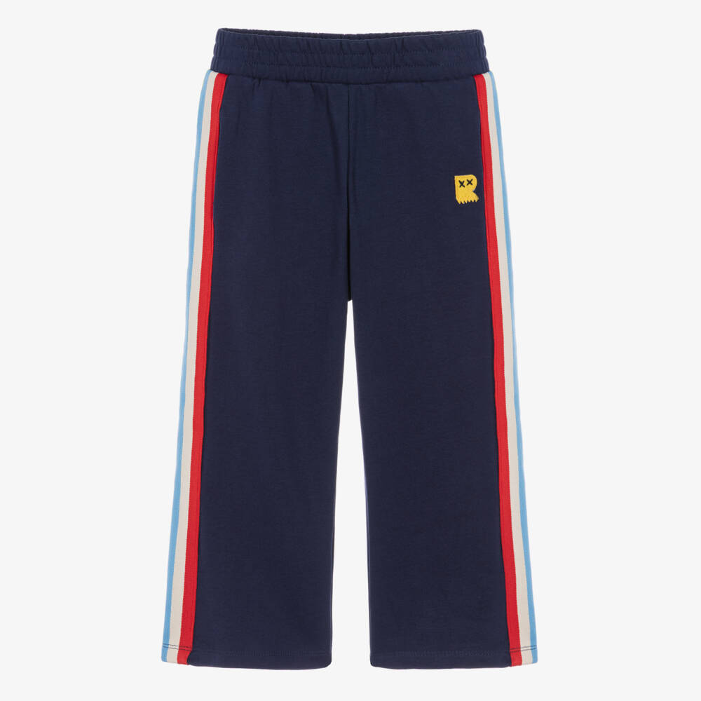 Rock Your Baby-Boys Navy Blue Wide Leg Joggers with Rainbow Stripes | Childrensalon
