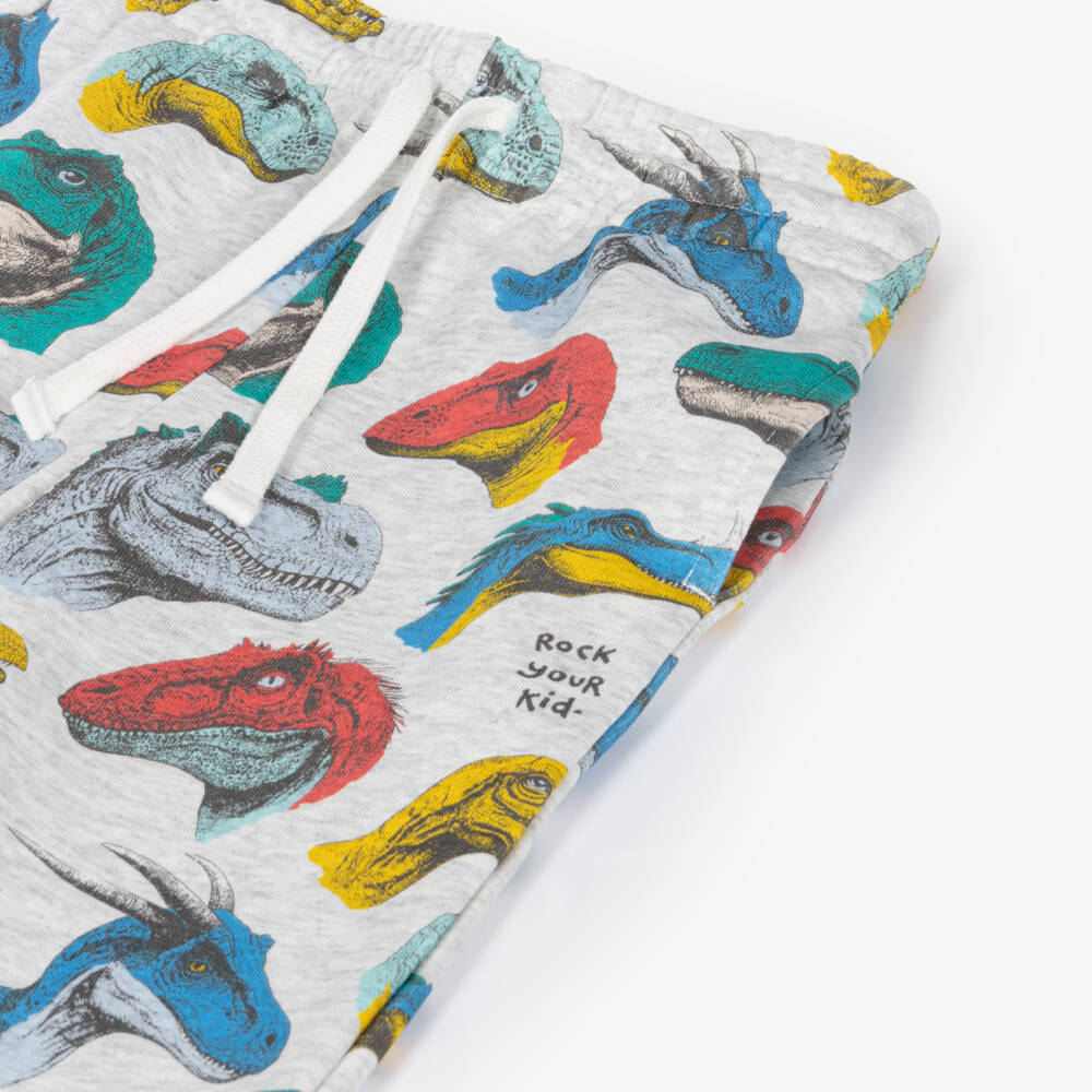 Rock Your Baby-Boys Soft Grey Cotton Joggers with Dinosaur Print | Childrensalon