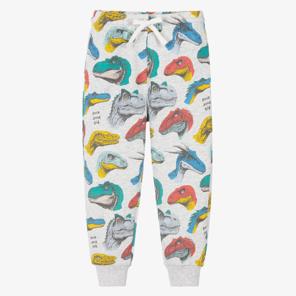 Rock Your Baby-Boys Soft Grey Cotton Joggers with Dinosaur Print | Childrensalon