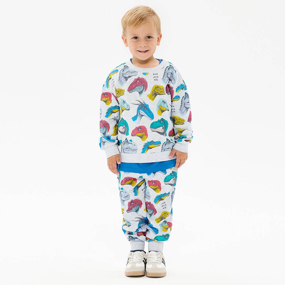 Rock Your Baby-Boys Soft Grey Cotton Joggers with Dinosaur Print | Childrensalon