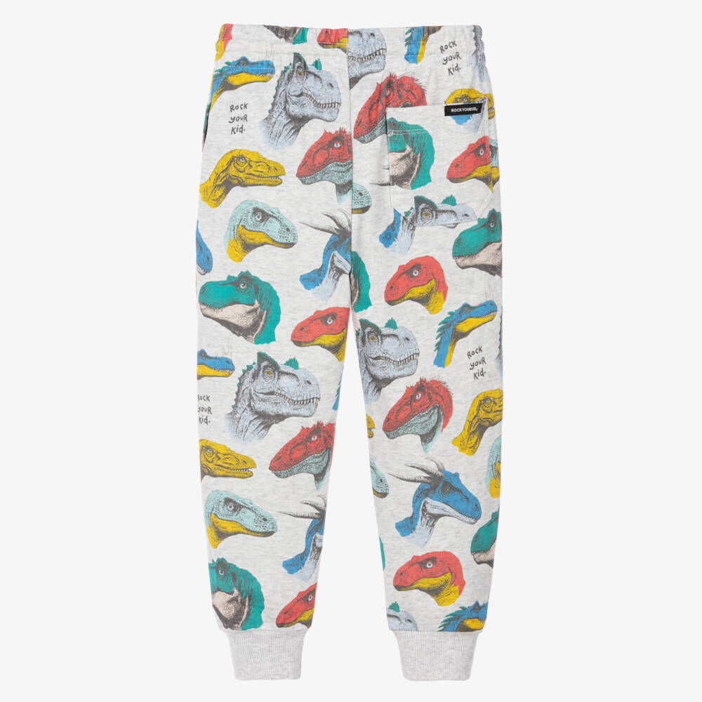 Rock Your Baby-Boys Soft Grey Cotton Joggers with Dinosaur Print | Childrensalon