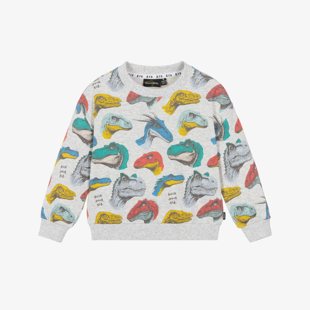 Rock Your Baby-Boys Soft Grey Cotton Sweatshirt with Dinosaur Print | Childrensalon
