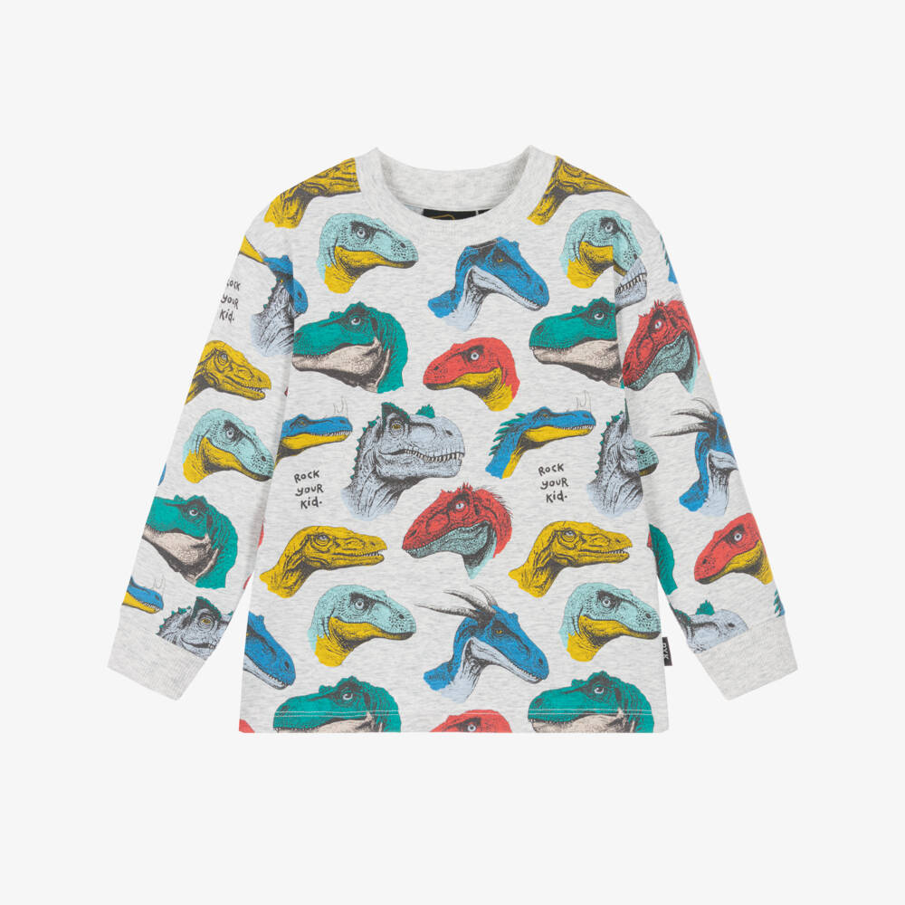 Rock Your Baby-Boys Soft Grey Cotton Top with Dinosaur Print | Childrensalon