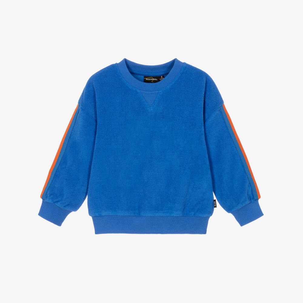 Rock Your Baby-Bright Blue Towelling Sweatshirt with Side Stripes | Childrensalon