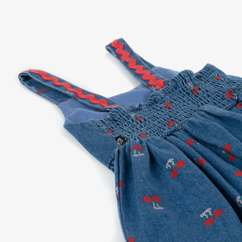 Rock Your Baby-Girls Blue Denim Dress with Cherry Print | Childrensalon