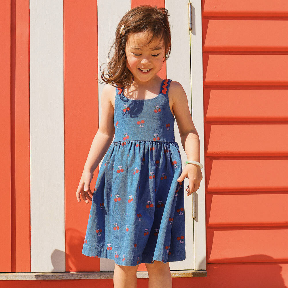 Rock Your Baby-Girls Blue Denim Dress with Cherry Print | Childrensalon