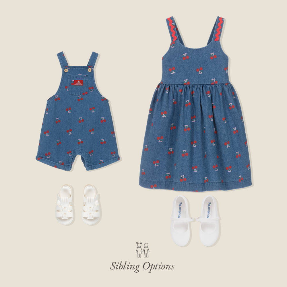 Rock Your Baby-فستان دنيم بطبعة كرز لون أزرق للبنات | Childrensalon