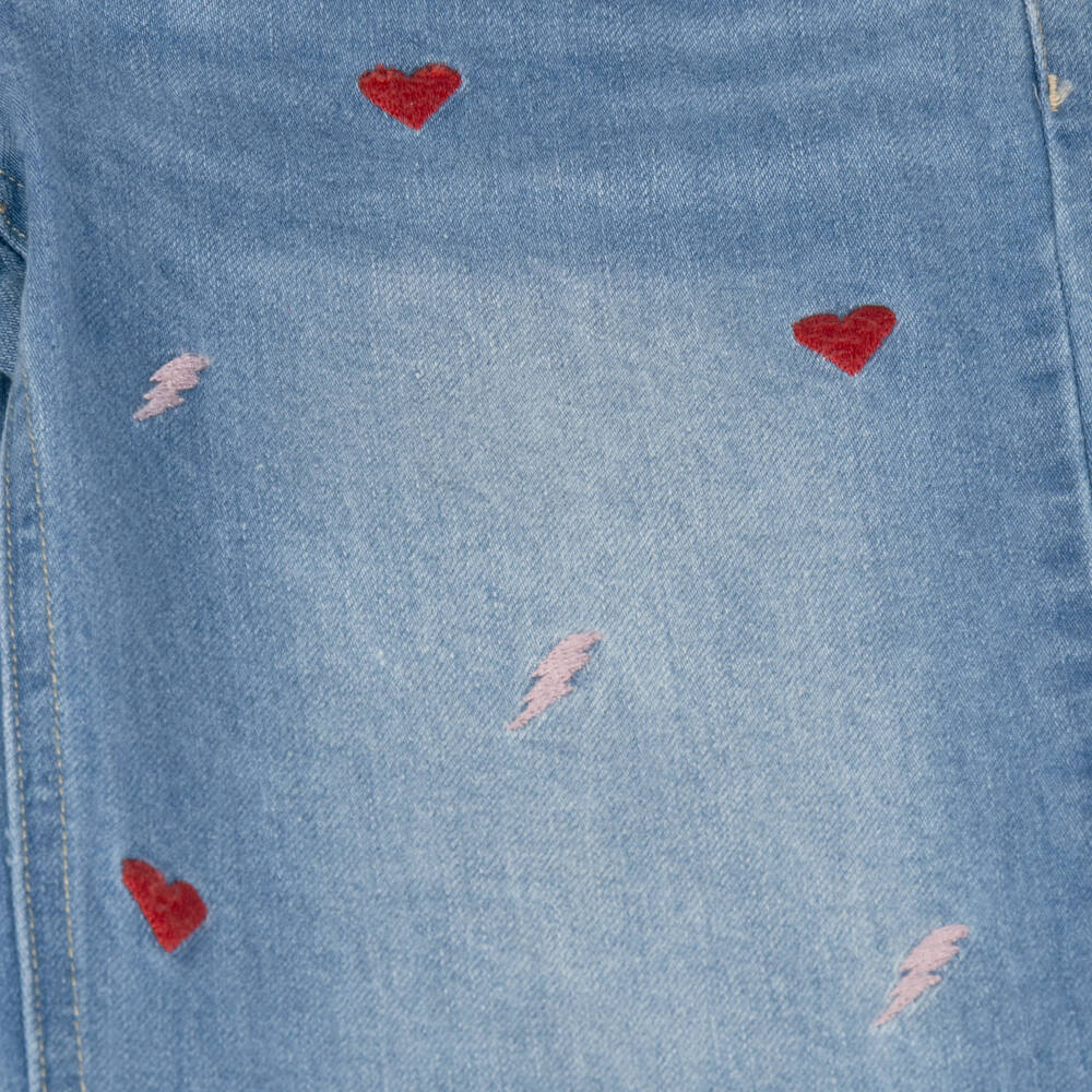 Rock Your Baby-Girls Blue Denim Jeans with Embroidered Motifs | Childrensalon