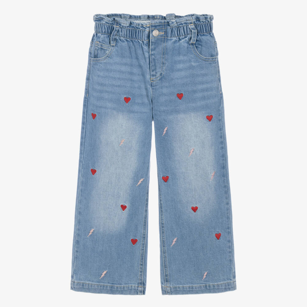 Rock Your Baby-Girls Blue Denim Jeans with Embroidered Motifs | Childrensalon