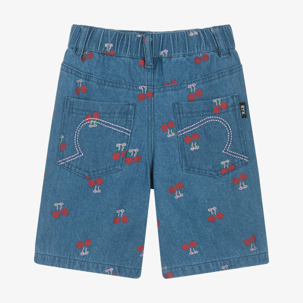 Rock Your Baby-Girls Blue Denim Shorts with Cherry Motifs | Childrensalon