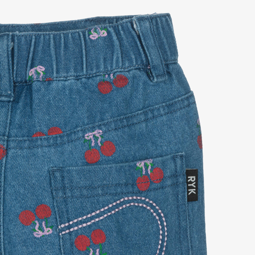 Rock Your Baby-Girls Blue Denim Shorts with Cherry Motifs | Childrensalon