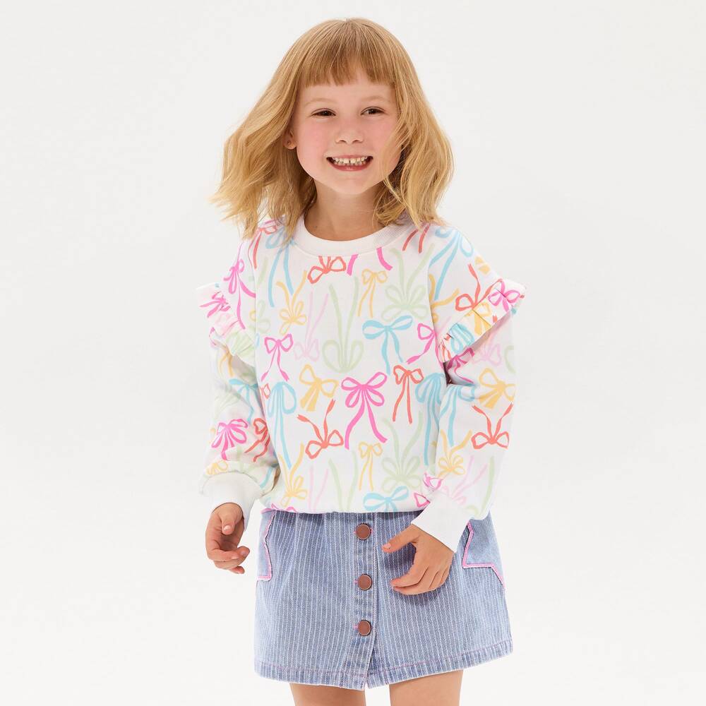 Rock Your Baby-Girls Ivory Cotton Bow Print Sweatshirt | Childrensalon