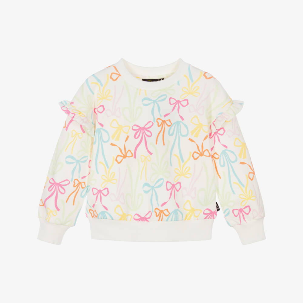 Rock Your Baby-Girls Ivory Cotton Bow Print Sweatshirt | Childrensalon