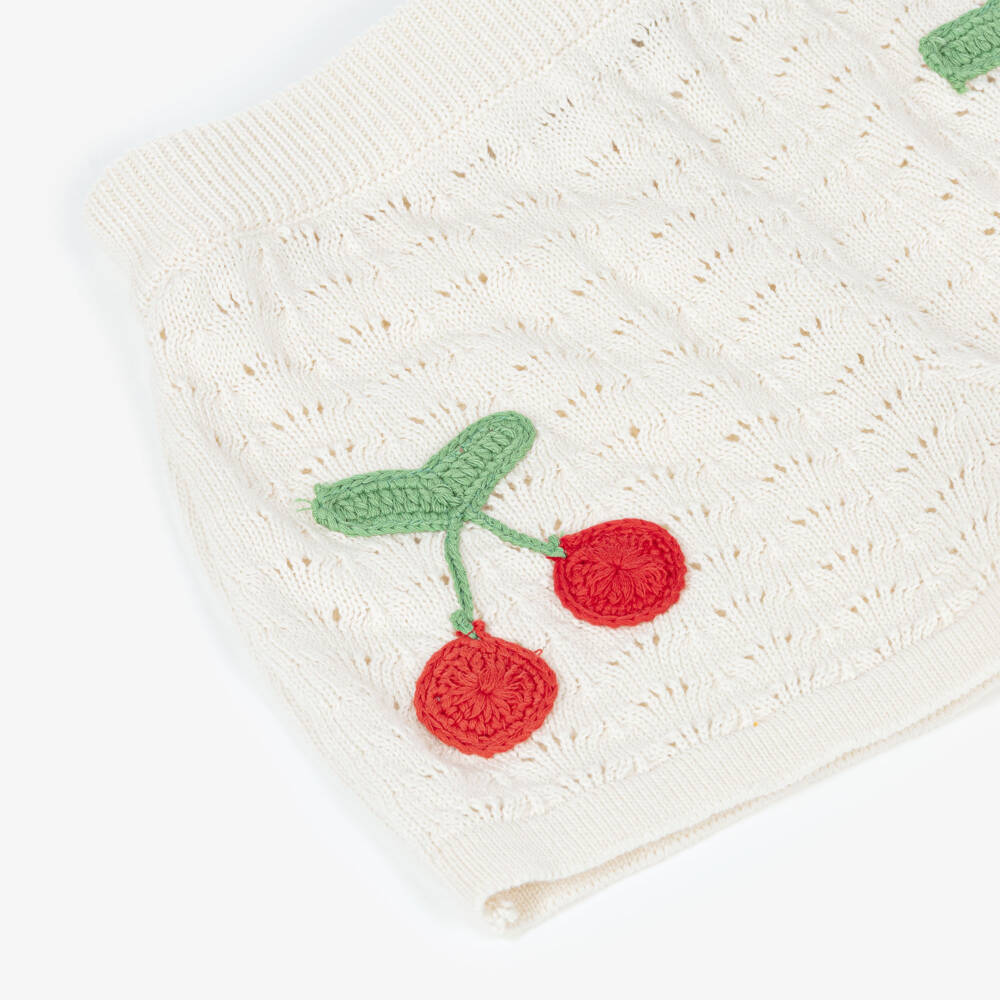 Rock Your Baby-Girls Ivory Cotton Cherry Shorts with Cut Work | Childrensalon