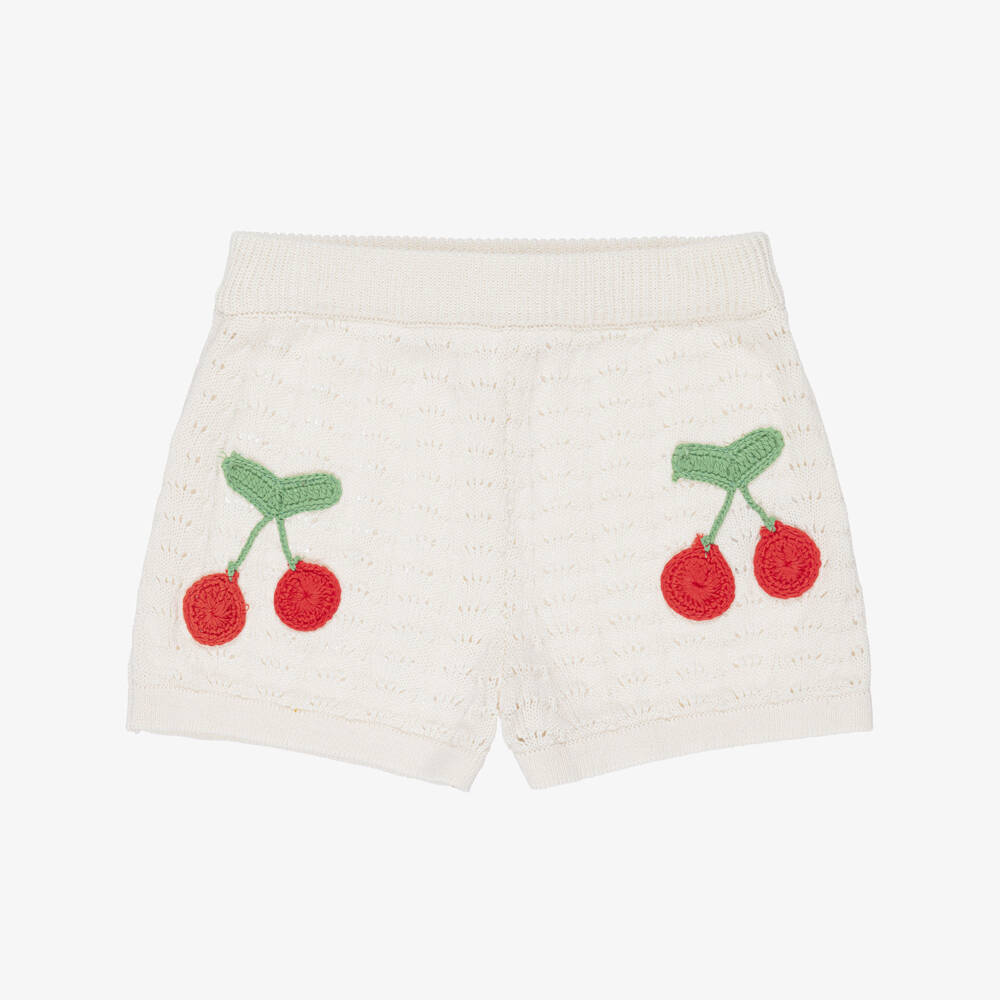 Rock Your Baby-Girls Ivory Cotton Cherry Shorts with Cut Work | Childrensalon