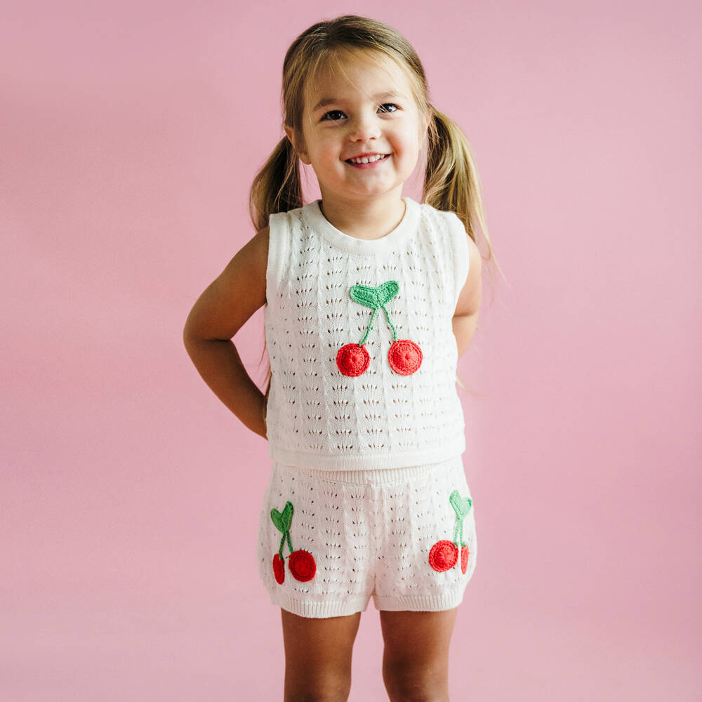 Rock Your Baby-Girls Ivory Cotton Cherry Tank Top with Cut Work | Childrensalon