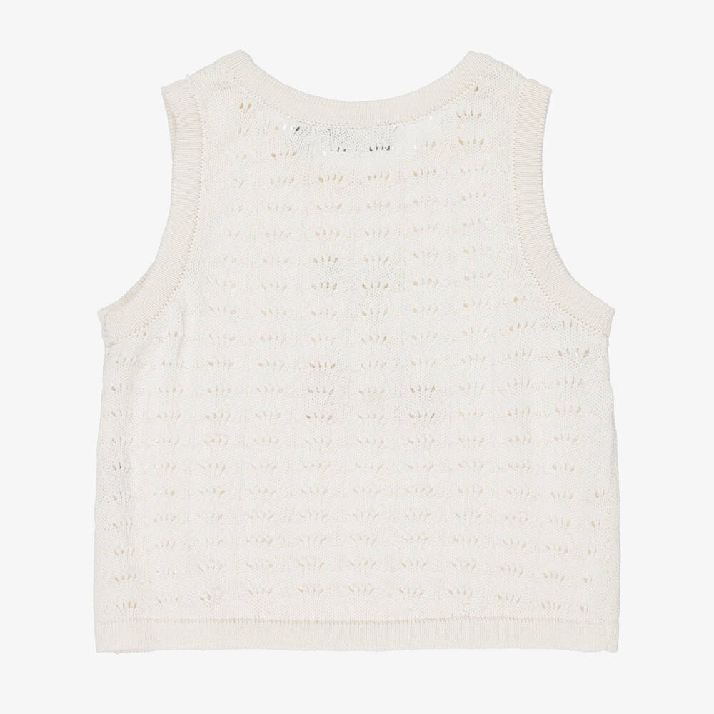Rock Your Baby-Girls Ivory Cotton Cherry Tank Top with Cut Work | Childrensalon