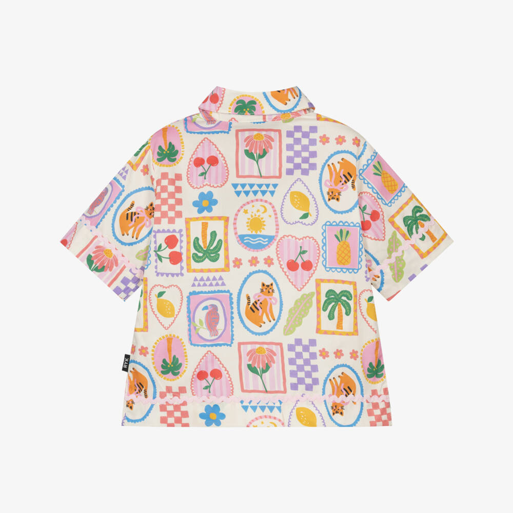 Rock Your Baby-Girls Ivory Cotton Shirt with Retro Print | Childrensalon